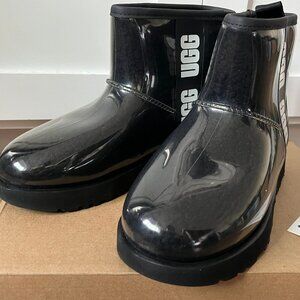 Womens Ugg size 6 Black CLASSIC CLEAR MINI Ankle Rain Snow Boots [1113190-BLK]
